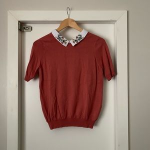 🌚 2/$30 Floral Collar Short-sleeved Sweater Top